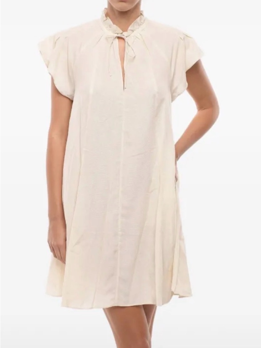SAMSOE Cream Colour Karookh Ruffle Neck Trapeze Lined Blend Dress Size Small